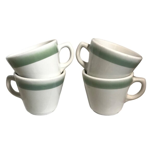 Grindley Duraline Coffee Cups Super Vitrified Green Band Hotelware 11-59 Vintage - Picture 2 of 8